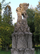 A sculpture in front of the castle